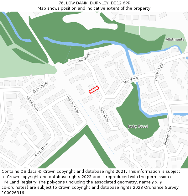 76, LOW BANK, BURNLEY, BB12 6PP: Location map and indicative extent of plot