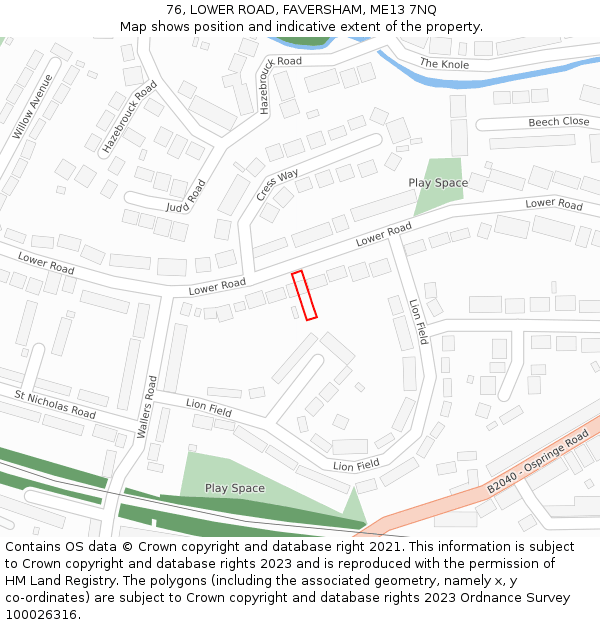 76, LOWER ROAD, FAVERSHAM, ME13 7NQ: Location map and indicative extent of plot