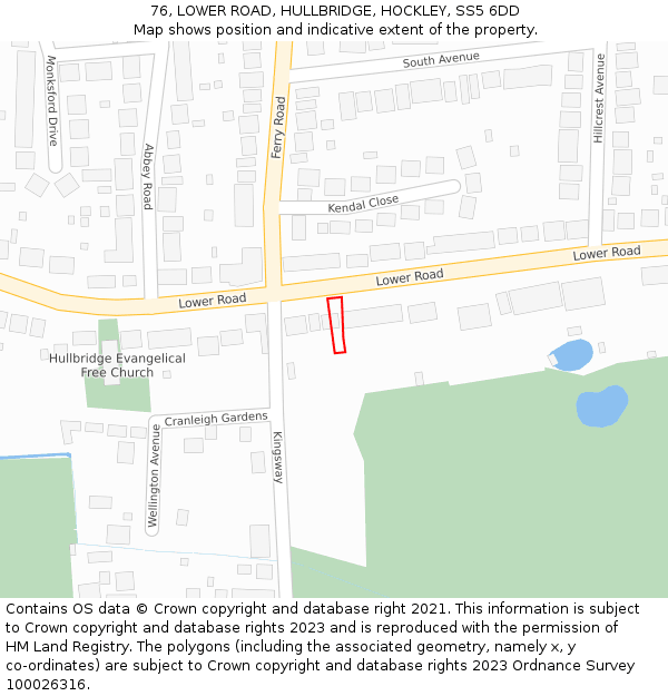 76, LOWER ROAD, HULLBRIDGE, HOCKLEY, SS5 6DD: Location map and indicative extent of plot