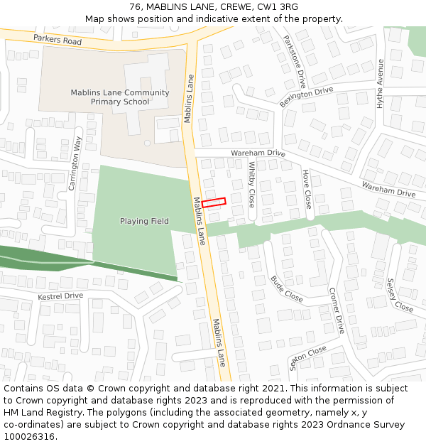 76, MABLINS LANE, CREWE, CW1 3RG: Location map and indicative extent of plot