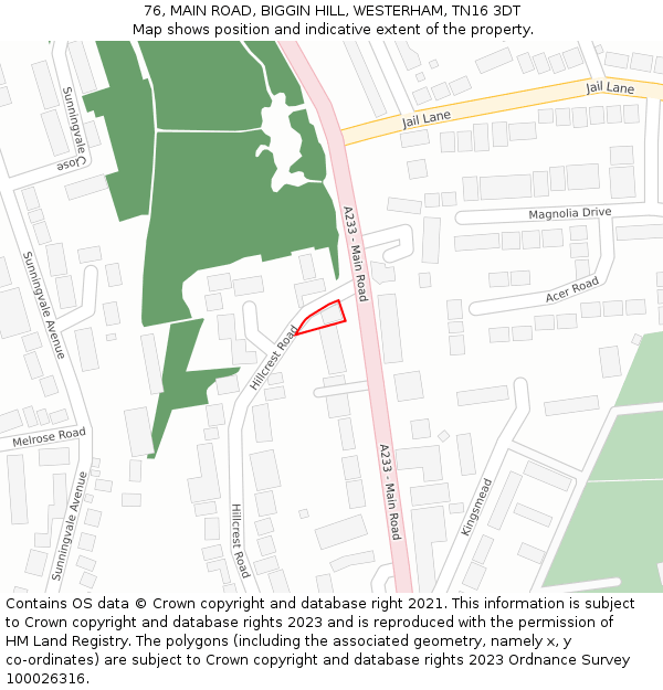 76, MAIN ROAD, BIGGIN HILL, WESTERHAM, TN16 3DT: Location map and indicative extent of plot