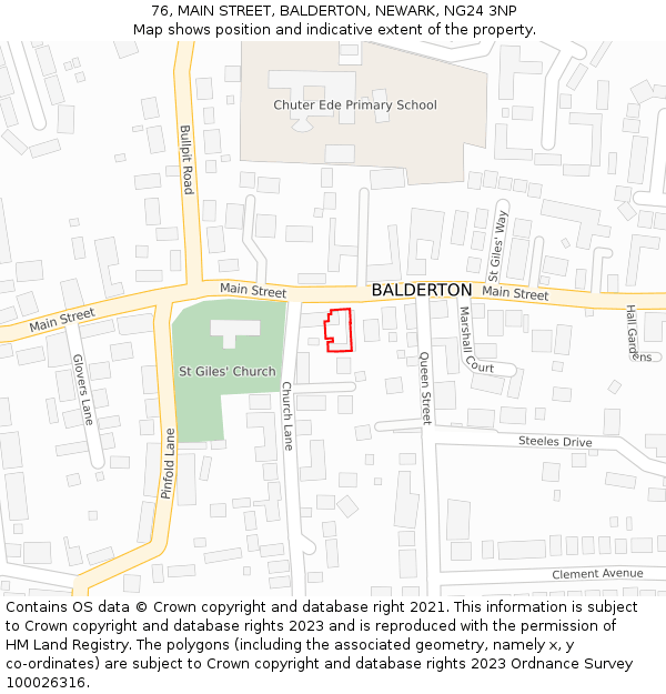 76, MAIN STREET, BALDERTON, NEWARK, NG24 3NP: Location map and indicative extent of plot