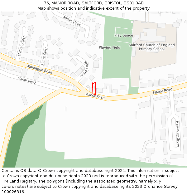 76, MANOR ROAD, SALTFORD, BRISTOL, BS31 3AB: Location map and indicative extent of plot