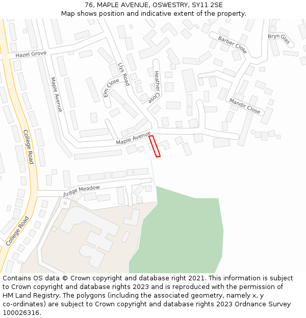 76, MAPLE AVENUE, OSWESTRY, SY11 2SE: Location map and indicative extent of plot