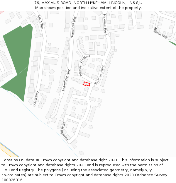 76, MAXIMUS ROAD, NORTH HYKEHAM, LINCOLN, LN6 8JU: Location map and indicative extent of plot