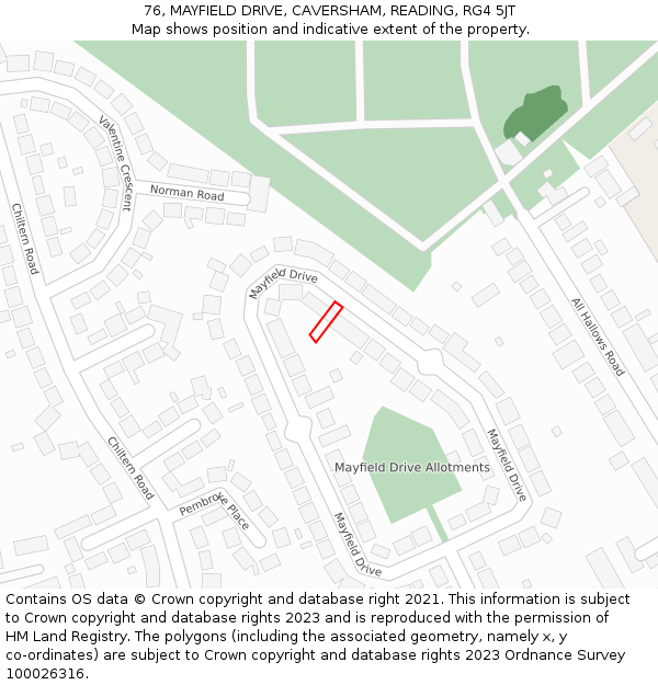 76, MAYFIELD DRIVE, CAVERSHAM, READING, RG4 5JT: Location map and indicative extent of plot