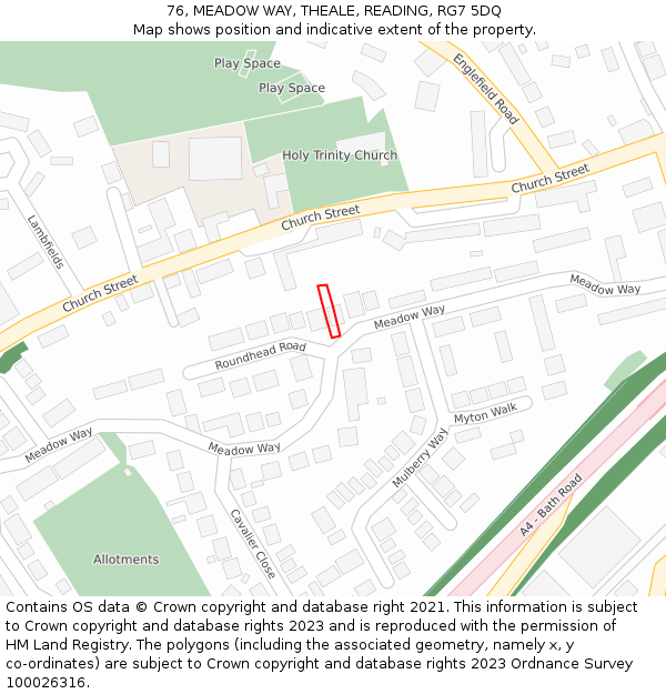 76, MEADOW WAY, THEALE, READING, RG7 5DQ: Location map and indicative extent of plot