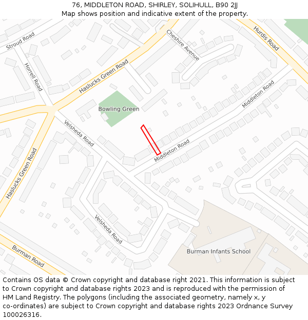 76, MIDDLETON ROAD, SHIRLEY, SOLIHULL, B90 2JJ: Location map and indicative extent of plot