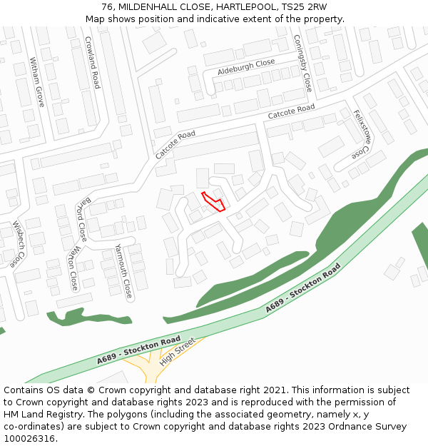 76, MILDENHALL CLOSE, HARTLEPOOL, TS25 2RW: Location map and indicative extent of plot