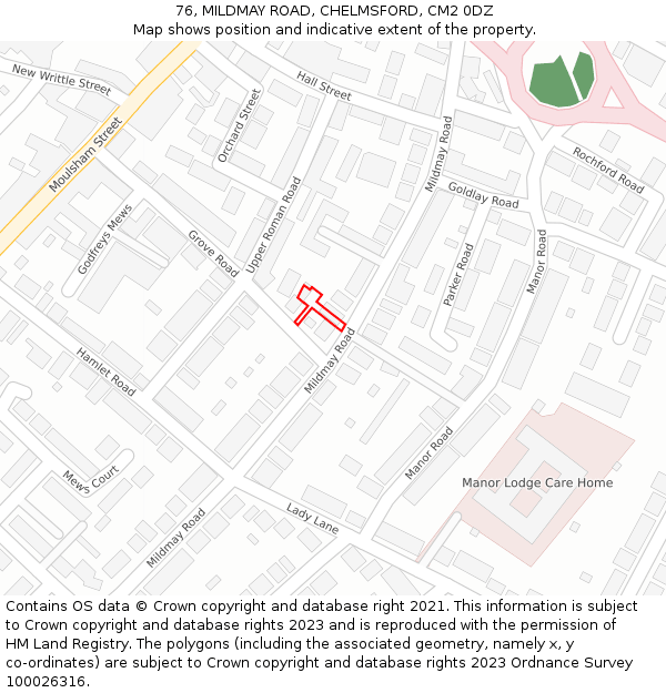 76, MILDMAY ROAD, CHELMSFORD, CM2 0DZ: Location map and indicative extent of plot