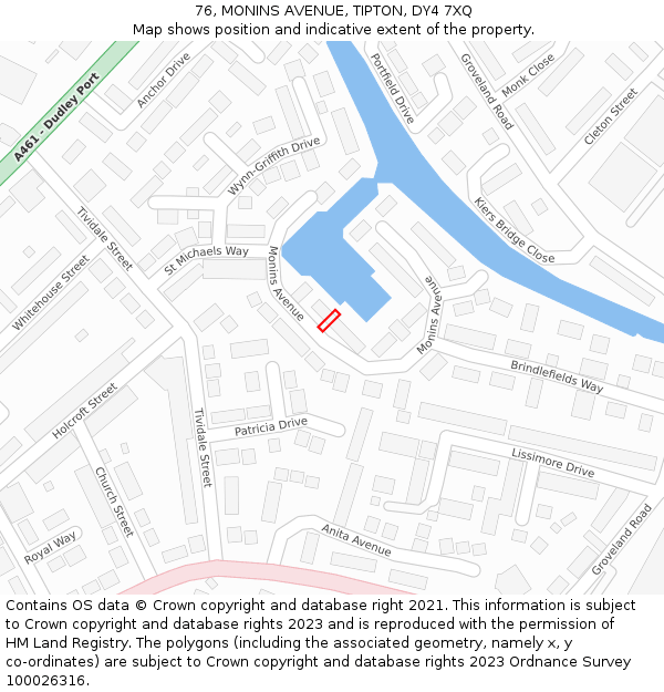 76, MONINS AVENUE, TIPTON, DY4 7XQ: Location map and indicative extent of plot