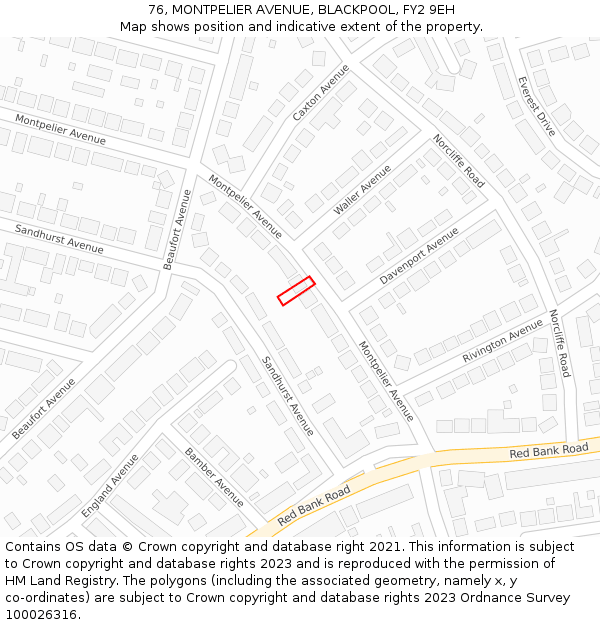 76, MONTPELIER AVENUE, BLACKPOOL, FY2 9EH: Location map and indicative extent of plot