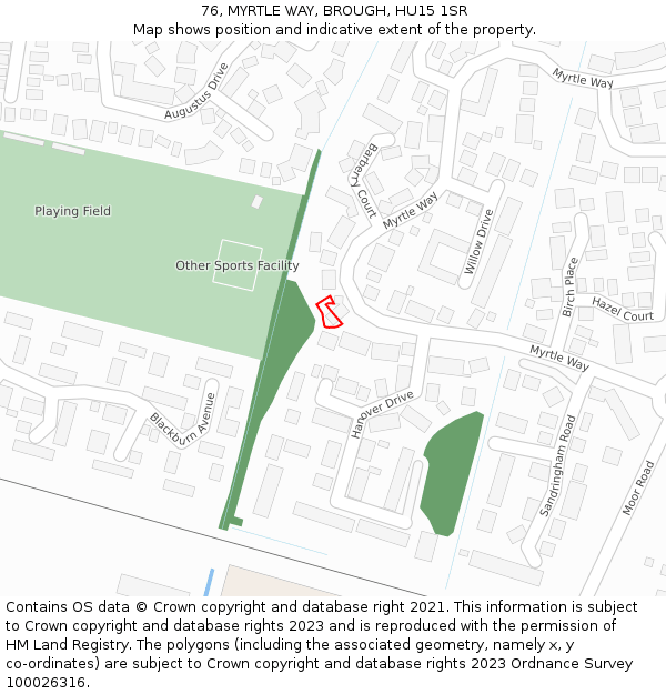 76, MYRTLE WAY, BROUGH, HU15 1SR: Location map and indicative extent of plot