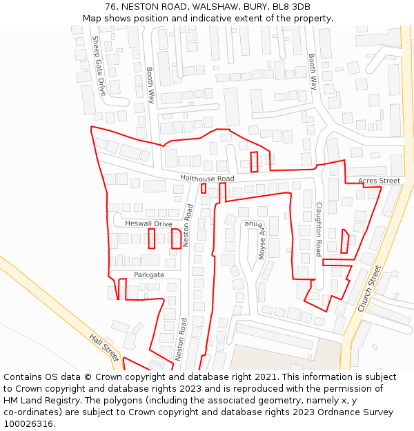 76, NESTON ROAD, WALSHAW, BURY, BL8 3DB: Location map and indicative extent of plot