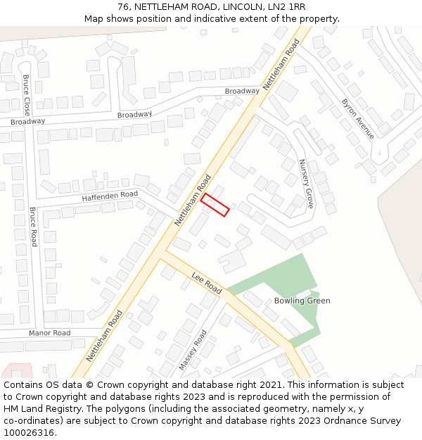 76, NETTLEHAM ROAD, LINCOLN, LN2 1RR: Location map and indicative extent of plot