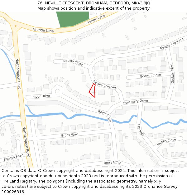 76, NEVILLE CRESCENT, BROMHAM, BEDFORD, MK43 8JQ: Location map and indicative extent of plot