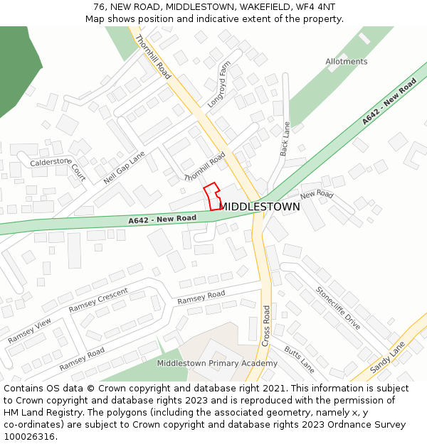 76, NEW ROAD, MIDDLESTOWN, WAKEFIELD, WF4 4NT: Location map and indicative extent of plot