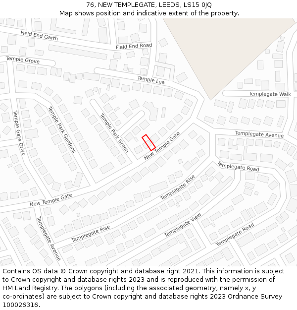 76, NEW TEMPLEGATE, LEEDS, LS15 0JQ: Location map and indicative extent of plot