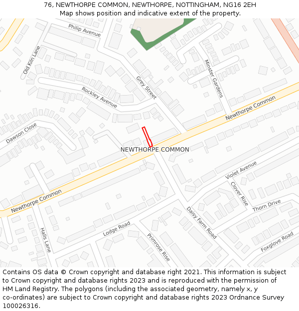 76, NEWTHORPE COMMON, NEWTHORPE, NOTTINGHAM, NG16 2EH: Location map and indicative extent of plot