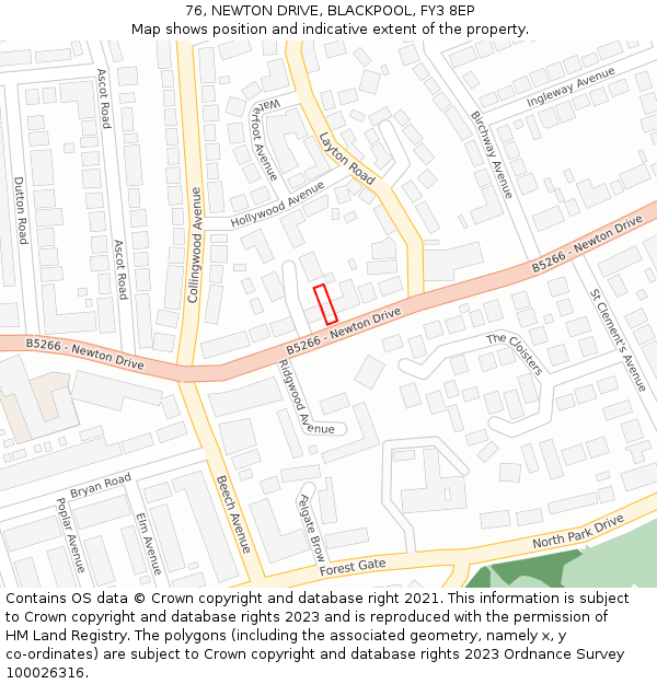 76, NEWTON DRIVE, BLACKPOOL, FY3 8EP: Location map and indicative extent of plot