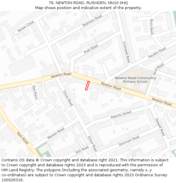 76, NEWTON ROAD, RUSHDEN, NN10 0HQ: Location map and indicative extent of plot