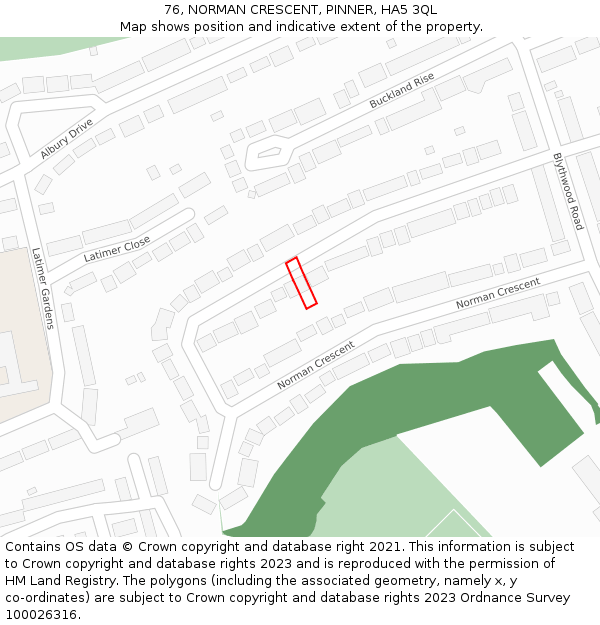 76, NORMAN CRESCENT, PINNER, HA5 3QL: Location map and indicative extent of plot