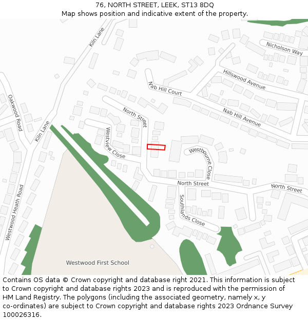 76, NORTH STREET, LEEK, ST13 8DQ: Location map and indicative extent of plot