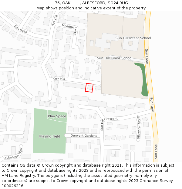 76, OAK HILL, ALRESFORD, SO24 9UG: Location map and indicative extent of plot