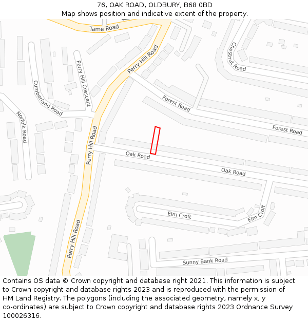 76, OAK ROAD, OLDBURY, B68 0BD: Location map and indicative extent of plot