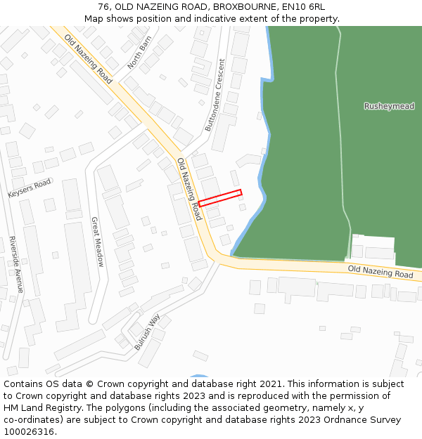 76, OLD NAZEING ROAD, BROXBOURNE, EN10 6RL: Location map and indicative extent of plot