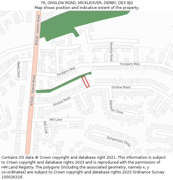 76, ONSLOW ROAD, MICKLEOVER, DERBY, DE3 9JG: Location map and indicative extent of plot