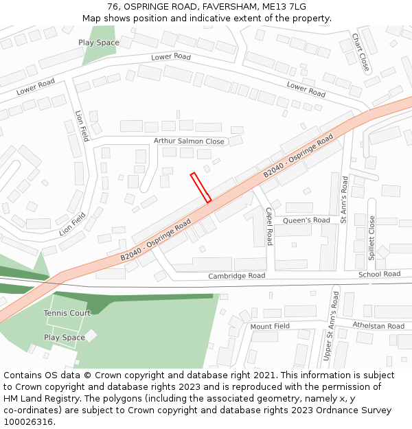 76, OSPRINGE ROAD, FAVERSHAM, ME13 7LG: Location map and indicative extent of plot