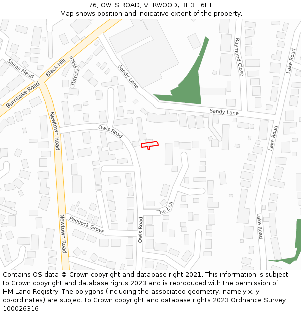 76, OWLS ROAD, VERWOOD, BH31 6HL: Location map and indicative extent of plot