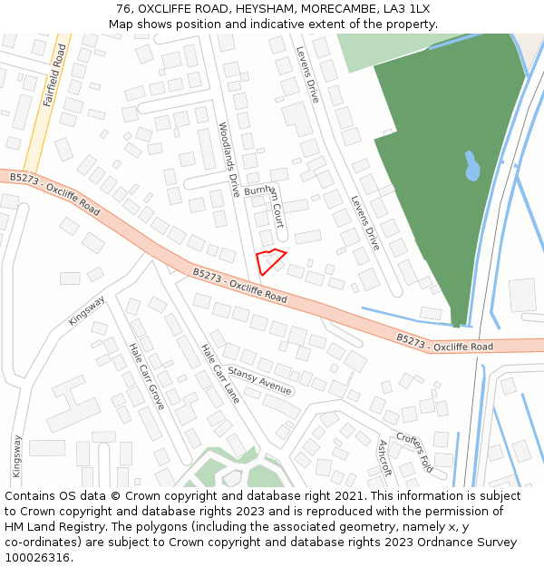 76, OXCLIFFE ROAD, HEYSHAM, MORECAMBE, LA3 1LX: Location map and indicative extent of plot