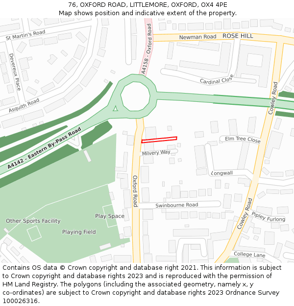 76, OXFORD ROAD, LITTLEMORE, OXFORD, OX4 4PE: Location map and indicative extent of plot