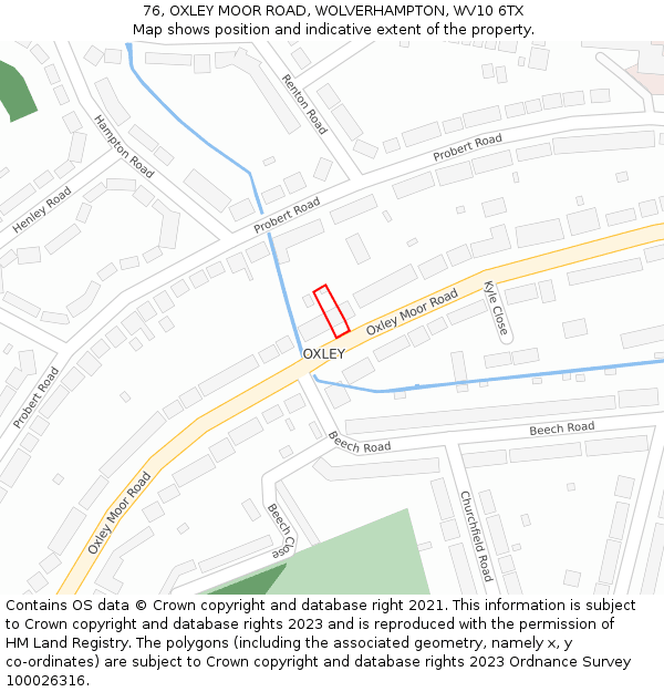 76, OXLEY MOOR ROAD, WOLVERHAMPTON, WV10 6TX: Location map and indicative extent of plot