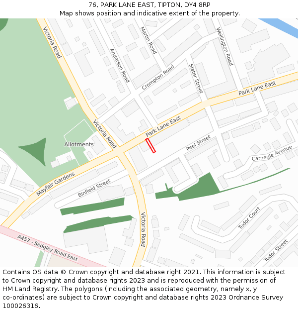 76, PARK LANE EAST, TIPTON, DY4 8RP: Location map and indicative extent of plot