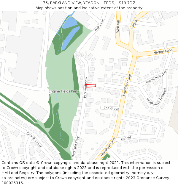 76, PARKLAND VIEW, YEADON, LEEDS, LS19 7DZ: Location map and indicative extent of plot