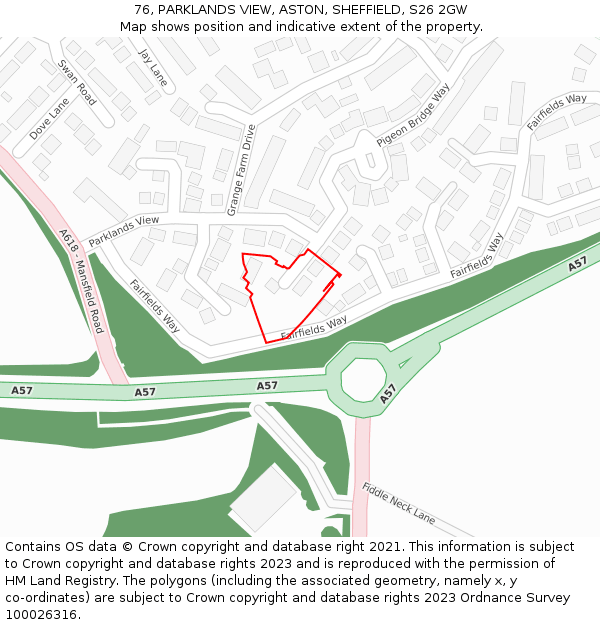 76, PARKLANDS VIEW, ASTON, SHEFFIELD, S26 2GW: Location map and indicative extent of plot