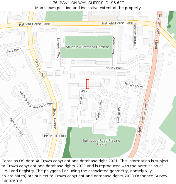 76, PAVILION WAY, SHEFFIELD, S5 6EE: Location map and indicative extent of plot