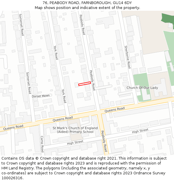 76, PEABODY ROAD, FARNBOROUGH, GU14 6DY: Location map and indicative extent of plot