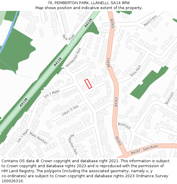 76, PEMBERTON PARK, LLANELLI, SA14 8RW: Location map and indicative extent of plot