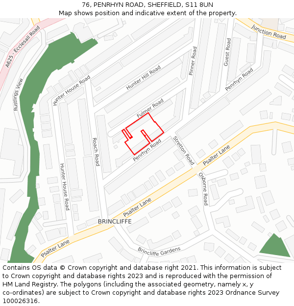 76, PENRHYN ROAD, SHEFFIELD, S11 8UN: Location map and indicative extent of plot