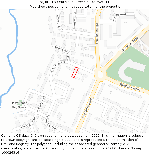 76, PETITOR CRESCENT, COVENTRY, CV2 1EU: Location map and indicative extent of plot