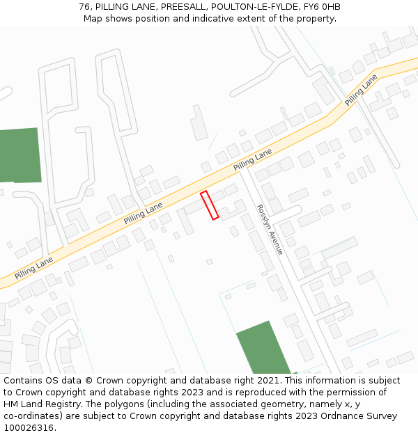 76, PILLING LANE, PREESALL, POULTON-LE-FYLDE, FY6 0HB: Location map and indicative extent of plot