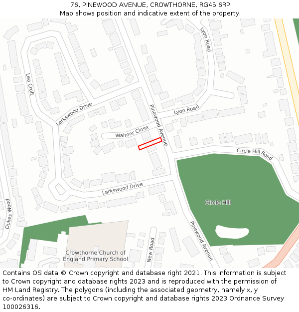 76, PINEWOOD AVENUE, CROWTHORNE, RG45 6RP: Location map and indicative extent of plot