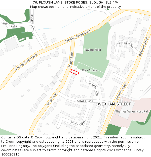 76, PLOUGH LANE, STOKE POGES, SLOUGH, SL2 4JW: Location map and indicative extent of plot