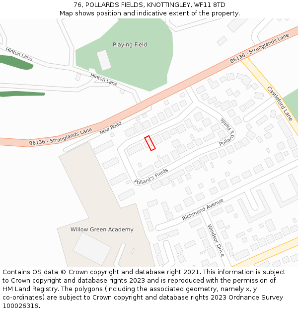 76, POLLARDS FIELDS, KNOTTINGLEY, WF11 8TD: Location map and indicative extent of plot