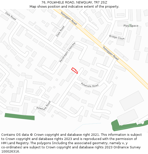 76, POLWHELE ROAD, NEWQUAY, TR7 2SZ: Location map and indicative extent of plot