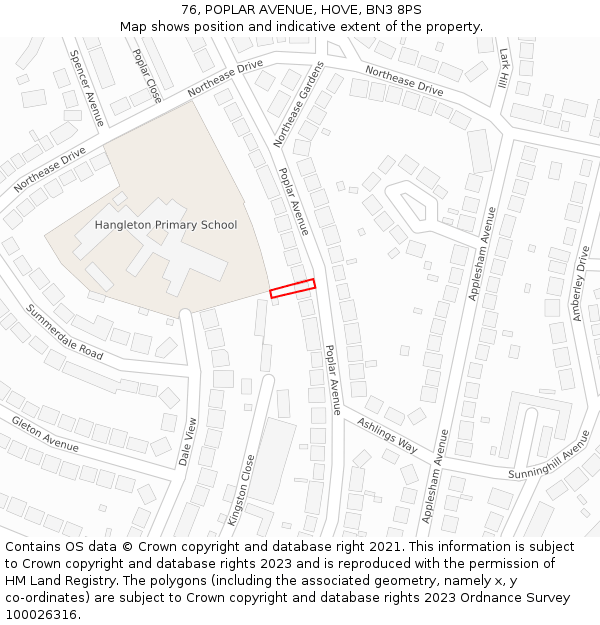 76, POPLAR AVENUE, HOVE, BN3 8PS: Location map and indicative extent of plot